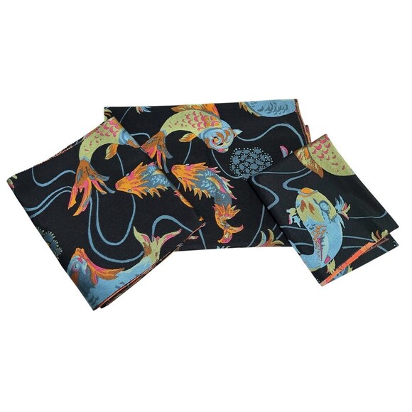 3 Fabric Remnants Brocade Koi Fish Black against Vibrant Colors See Measurements - Picture 10 of 10